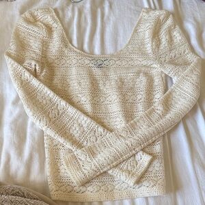 American Eagle Outfitters Cream Lace Sweater